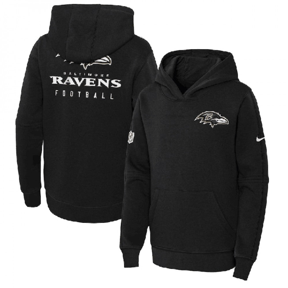 Youth Baltimore Ravens Black Sideline Club Fleece Pullover Hoodie 