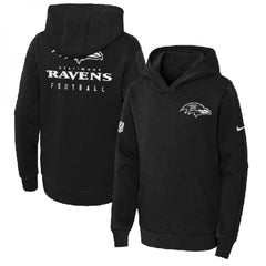 Youth Baltimore Ravens Black Sideline Club Fleece Pullover Hoodie 