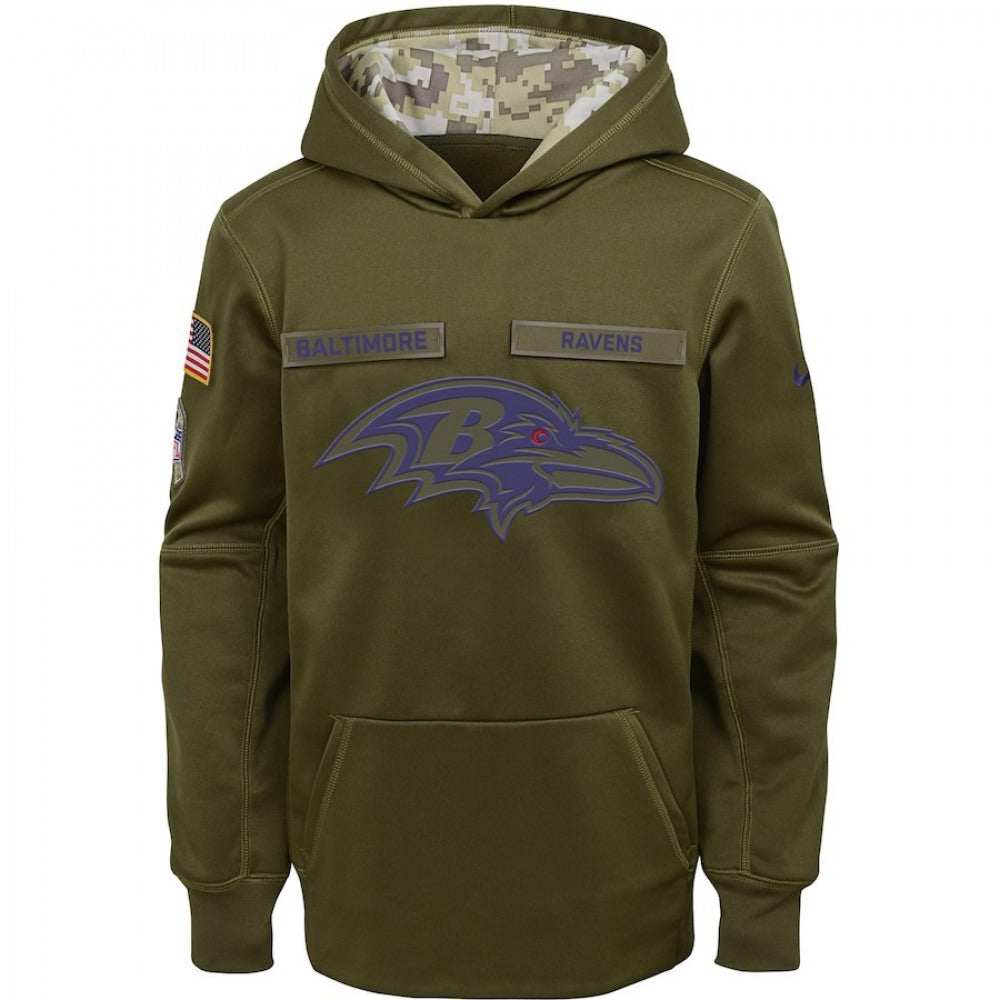 Youth Baltimore Ravens Olive Salute to Service Pullover Performance NFL Hoodie 