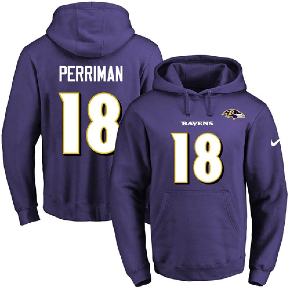 Ravens #18 Breshad Perriman Purple Name & Number Pullover NFL Hoodie 