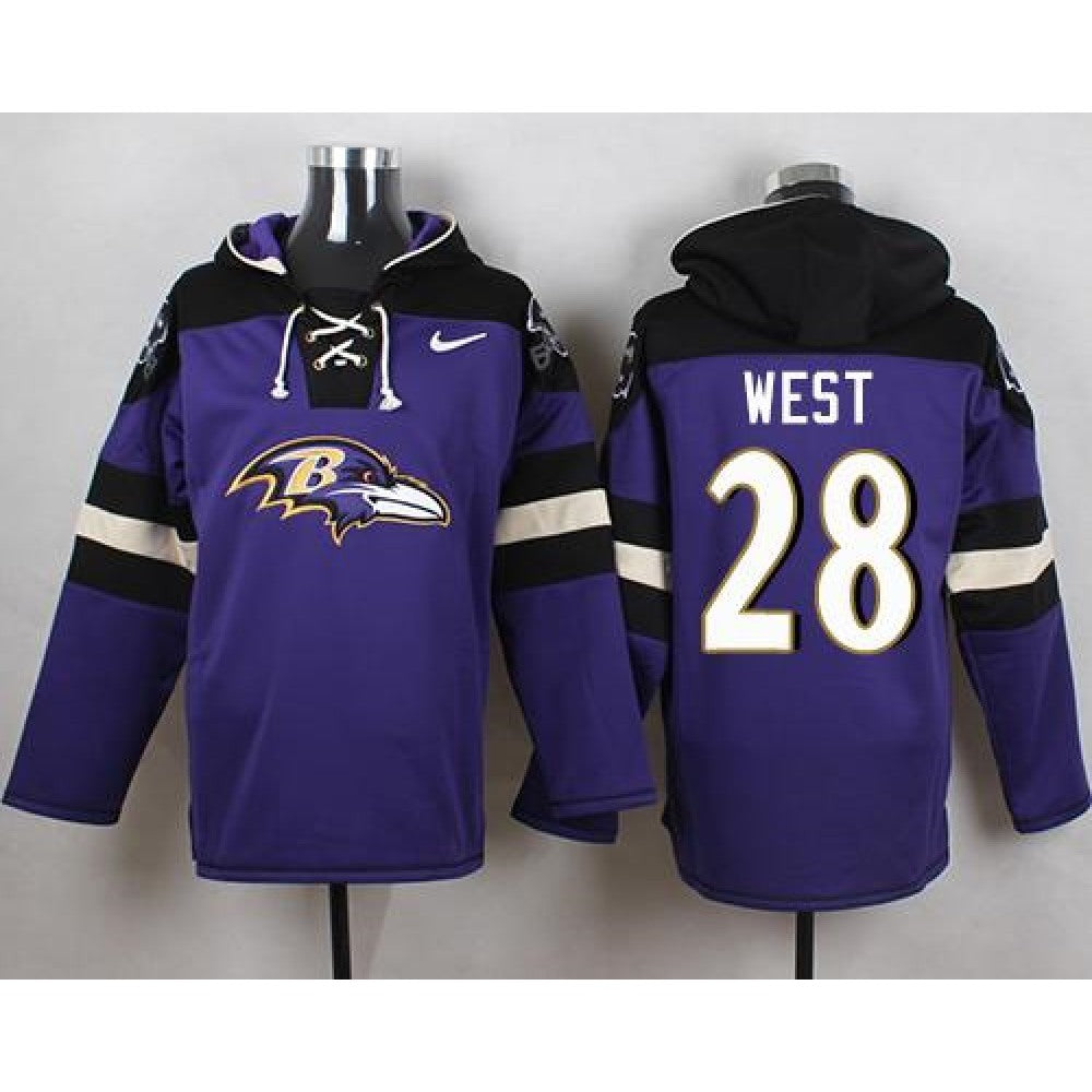 Ravens #28 Terrance West Purple Player Pullover NFL Hoodie 