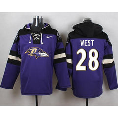 Ravens #28 Terrance West Purple Player Pullover NFL Hoodie 