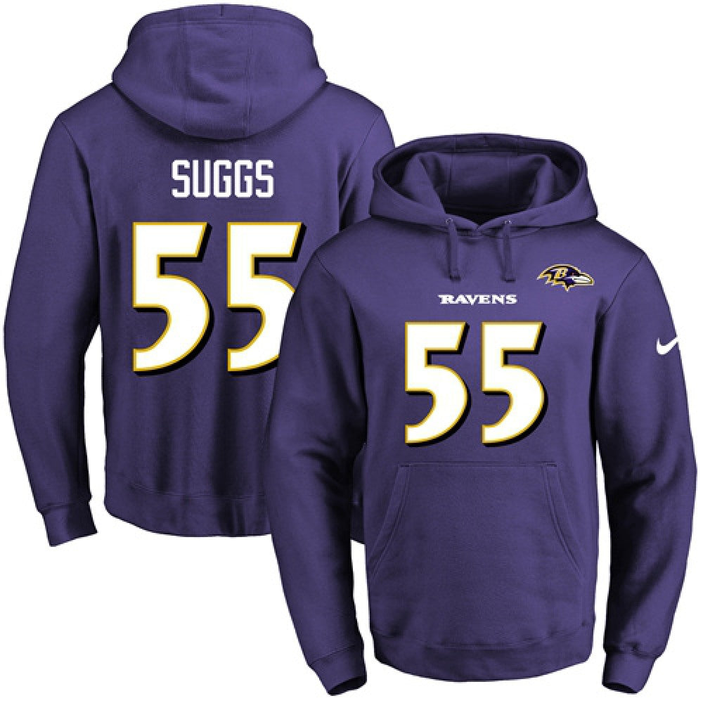 Ravens #55 Terrell Suggs Purple Name & Number Pullover NFL Hoodie 