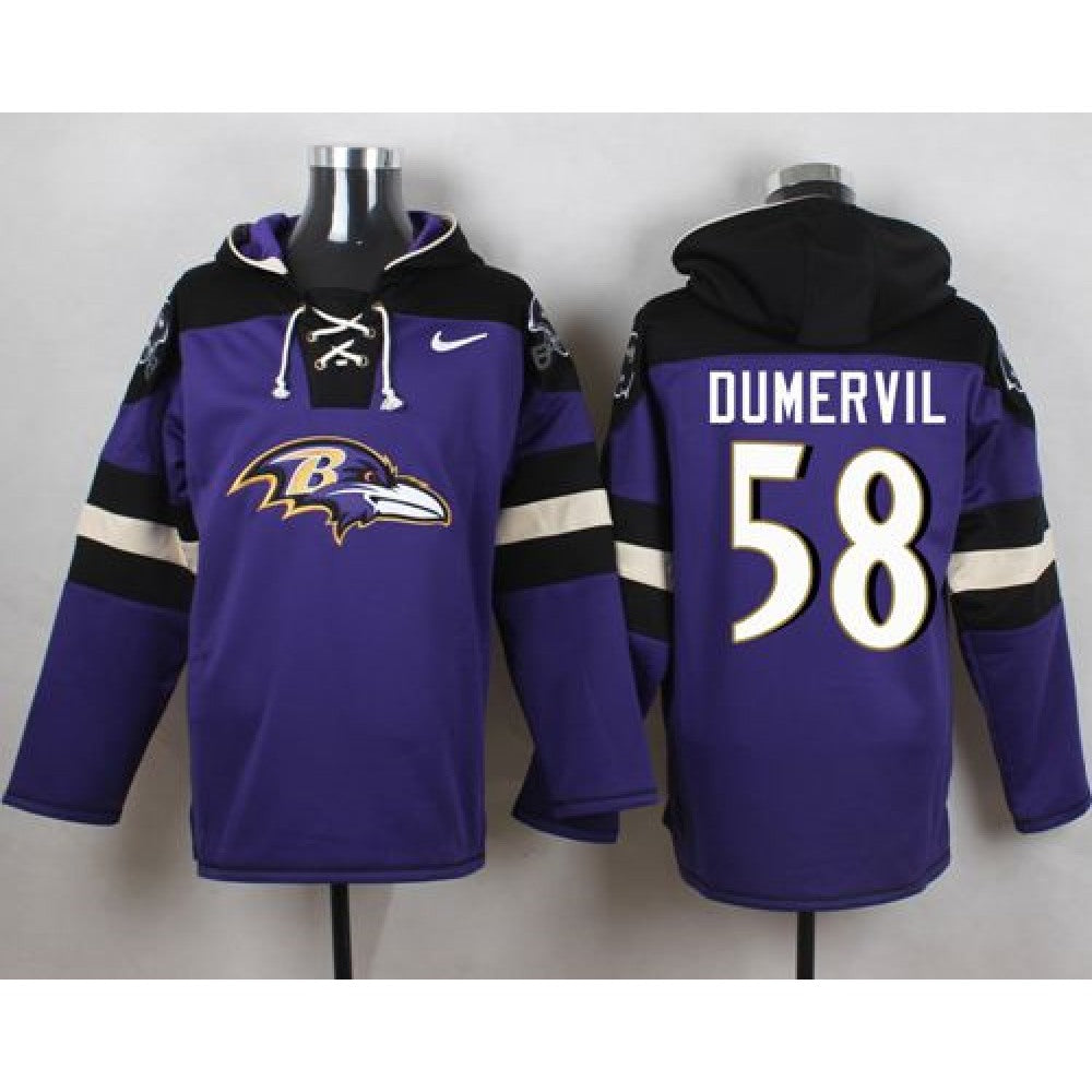 Ravens #58 Elvis Dumervil Purple Player Pullover NFL Hoodie 