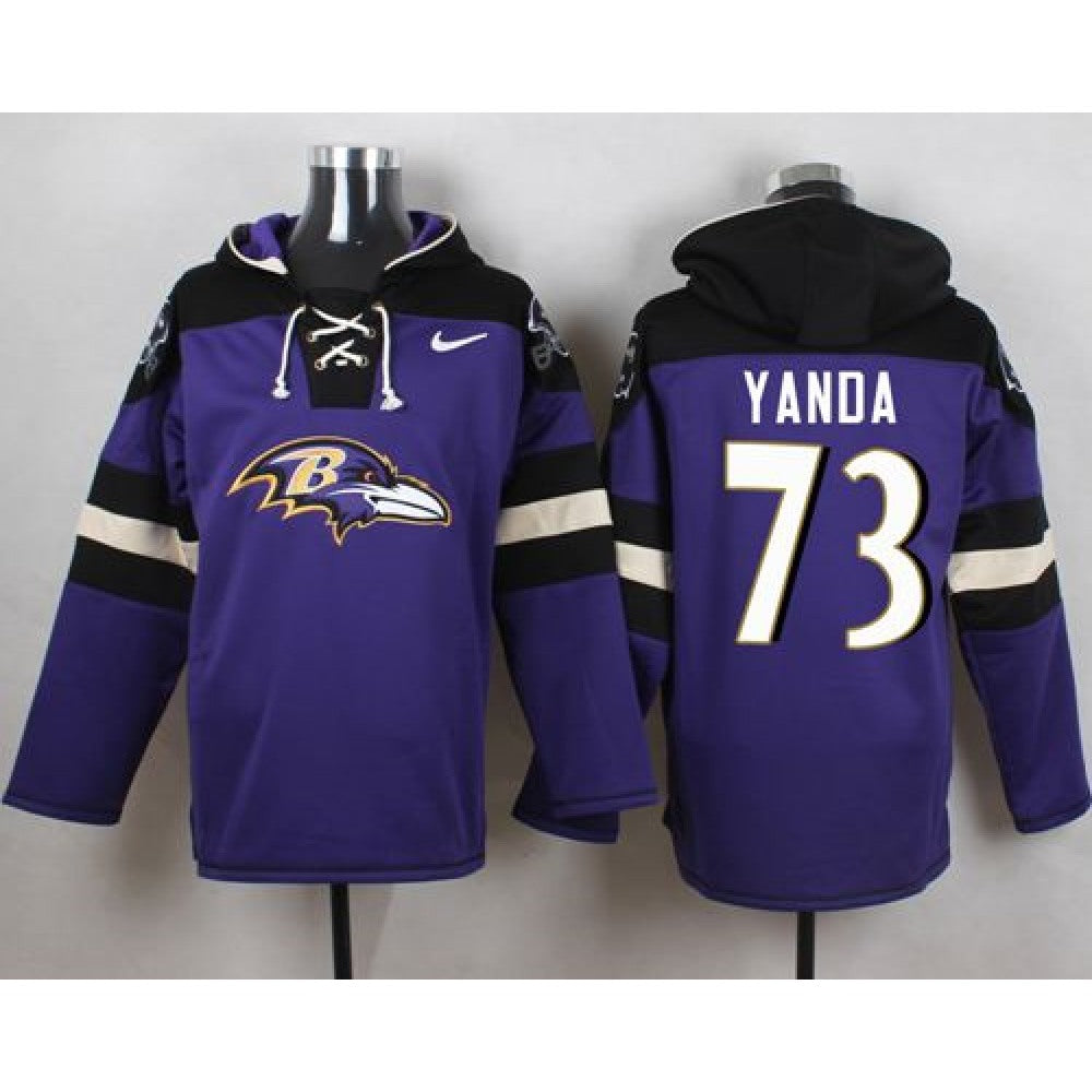 Ravens #73 Marshal Yanda Purple Player Pullover NFL Hoodie 