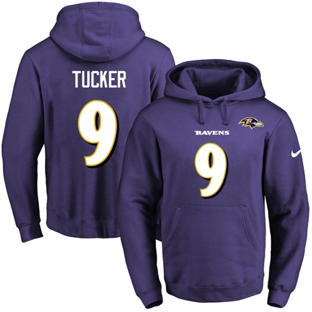 Ravens #9 Justin Tucker Purple Name & Number Pullover NFL Hoodie 