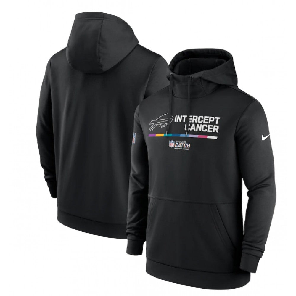 Men's Buffalo Bills 2022 Black Crucial Catch Therma Performance Pullover Hoodie 