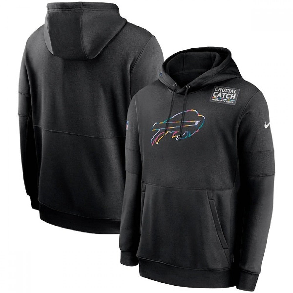 Men's Buffalo Bills 2020 Black Crucial Catch Sideline Performance Pullover Hoodie 