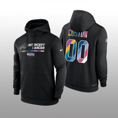 Men's Buffalo Bills Custom 2022 Black Crucial Catch Therma Performance Pullover Hoodie 