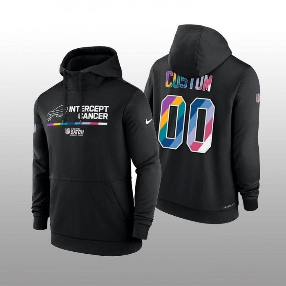 Men's Buffalo Bills Active Player Custom 2022 Black Crucial Catch Therma Performance Pullover Hoodie 