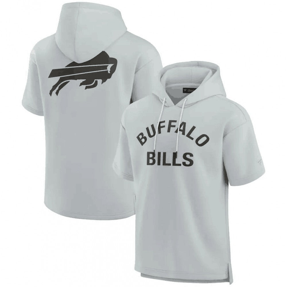 Men's Buffalo Bills Gray Super Soft Fleece Short Sleeve Hoodie 