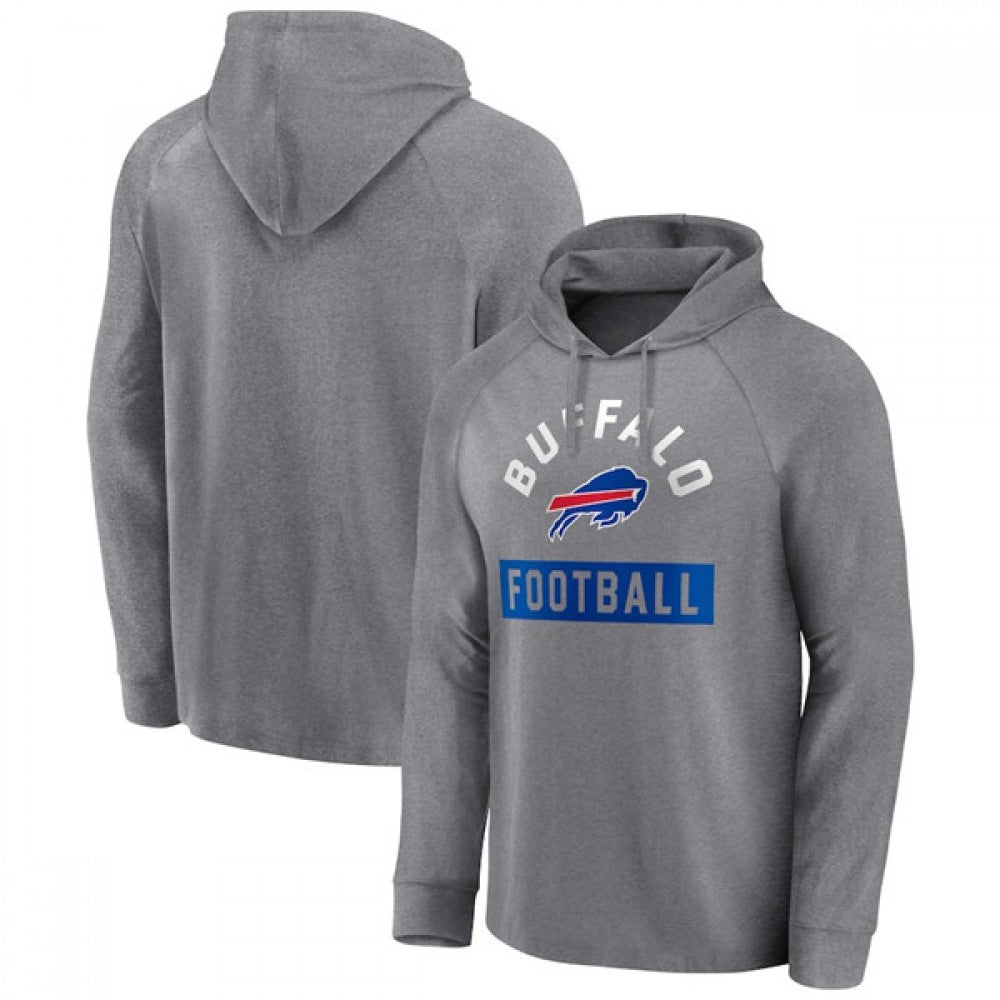 Men's Buffalo Bills Heathered Gray No Time Off Raglan Pullover Hoodie 