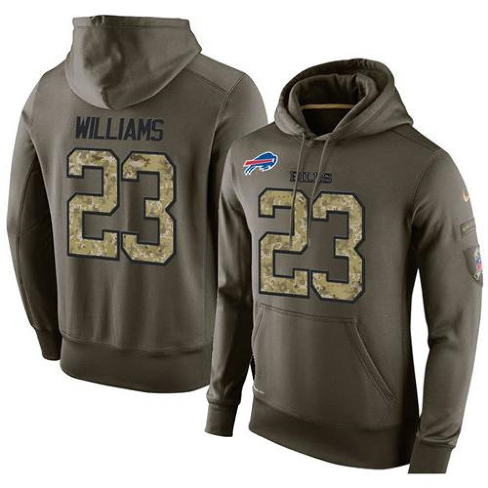 NFL Men's Buffalo Bills #23 Aaron Williams Stitched Green Olive Salute To Service KO Performance Hoodie 