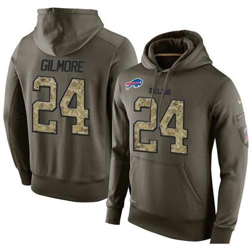 NFL Men's Buffalo Bills #24 Stephon Gilmore Stitched Green Olive Salute To Service KO Performance Hoodie 