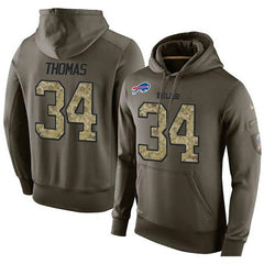 NFL Men's Buffalo Bills #34 Thurman Thomas Stitched Green Olive Salute To Service KO Performance Hoodie 