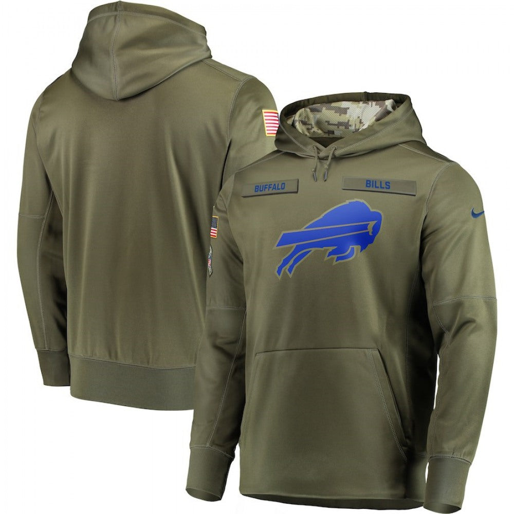 Men's Buffalo bills 2018 Olive Salute to Service Sideline Therma Performance Pullover Stitched NFL Hoodie 