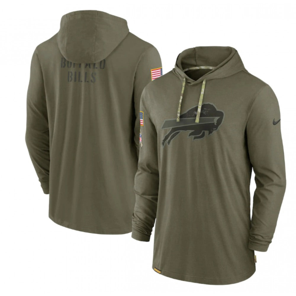 Men's Buffalo Bills 2022 Olive Salute to Service Tonal Pullover Hoodie 