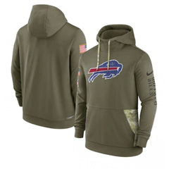Men's Buffalo Bills 2022 Olive Salute to Service Therma Performance Pullover Hoodie 
