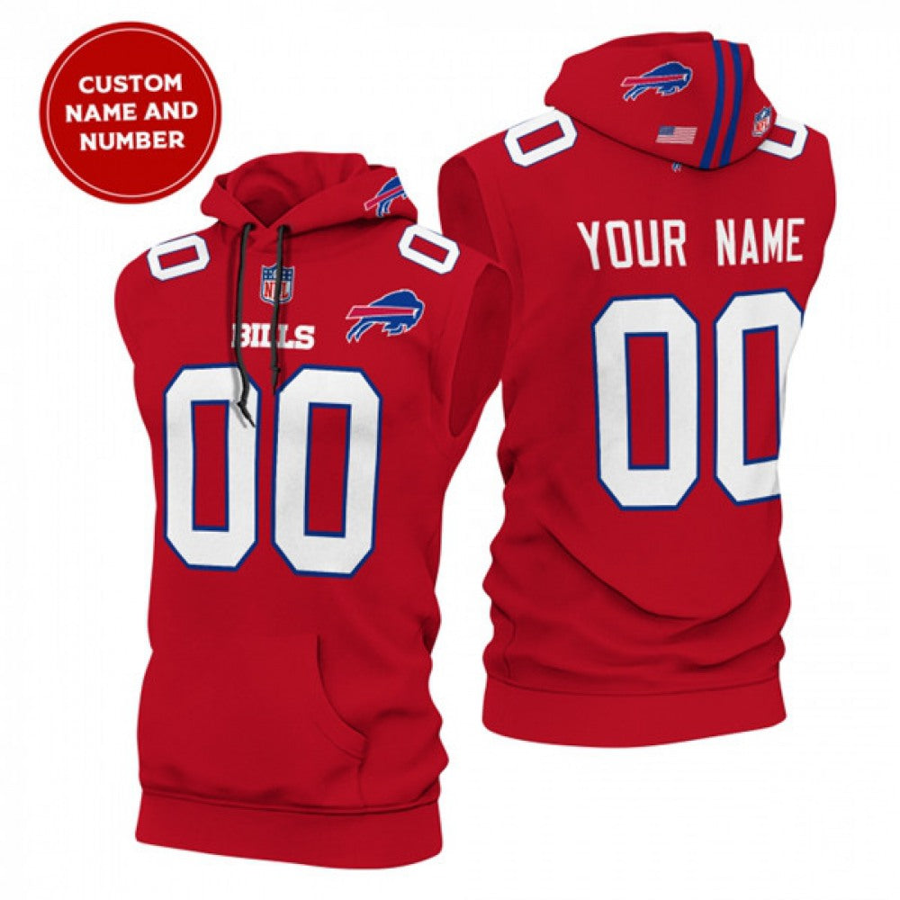 Men's Buffalo Bills Customized Red Limited Edition Sleeveless Hoodie 