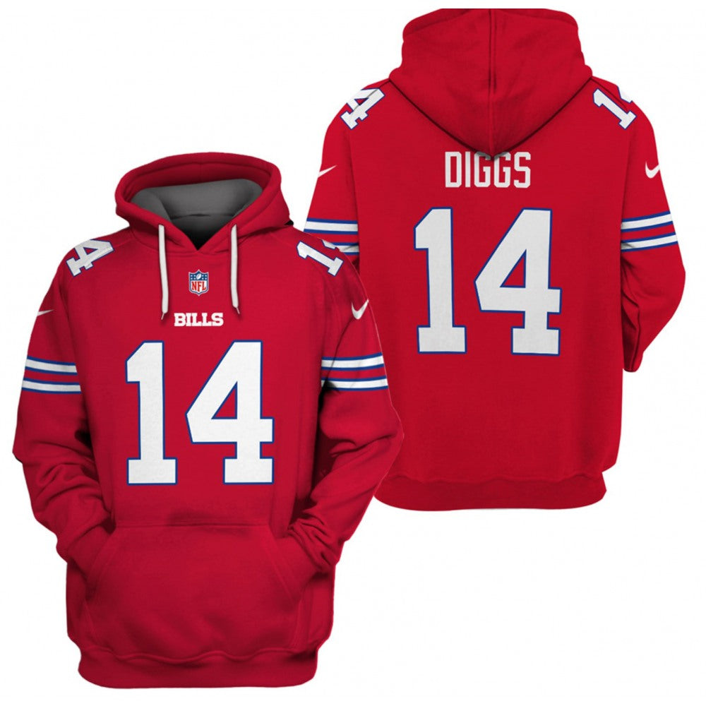 Men's Buffalo Bills #14 Stefon Diggs 2021 Red Pullover Hoodie 