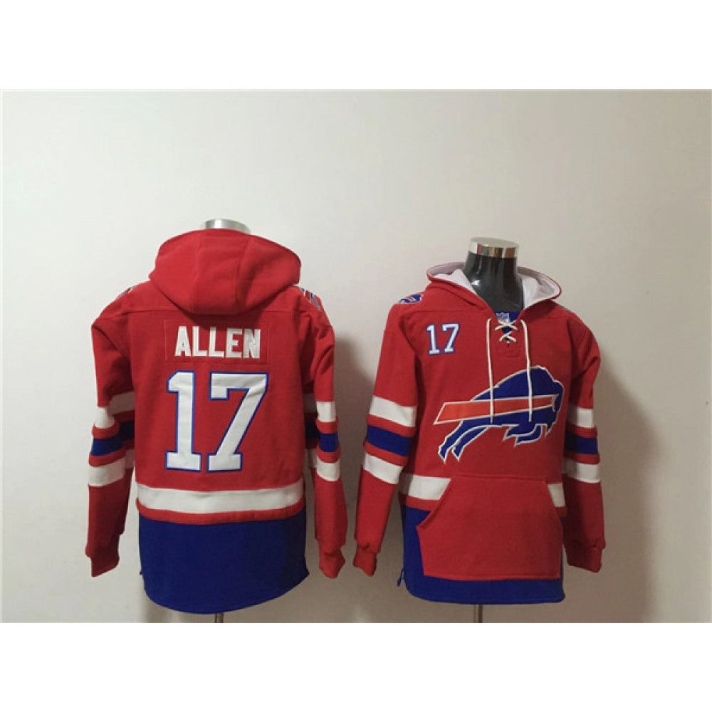 Men's Buffalo Bills #17 Josh Allen Red/Royal Ageless Must-Have Lace-Up Pullover Hoodie 