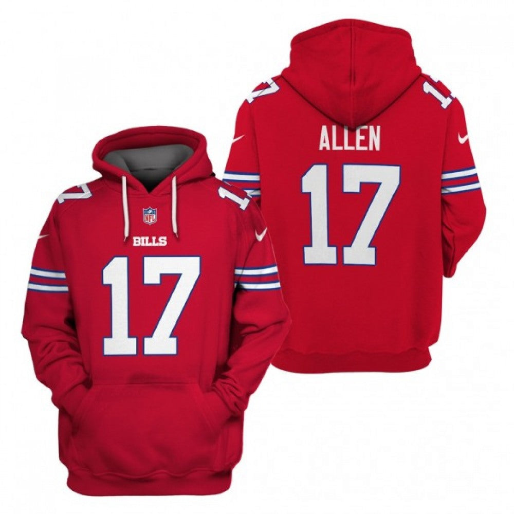 Men's Buffalo Bills #17 Josh Allen 2021 Red Pullover Hoodie 