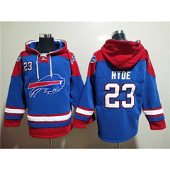 Men's Buffalo Bills #23 Micah Hyde Red/Blue Ageless Must-Have Lace-Up Pullover Hoodie 