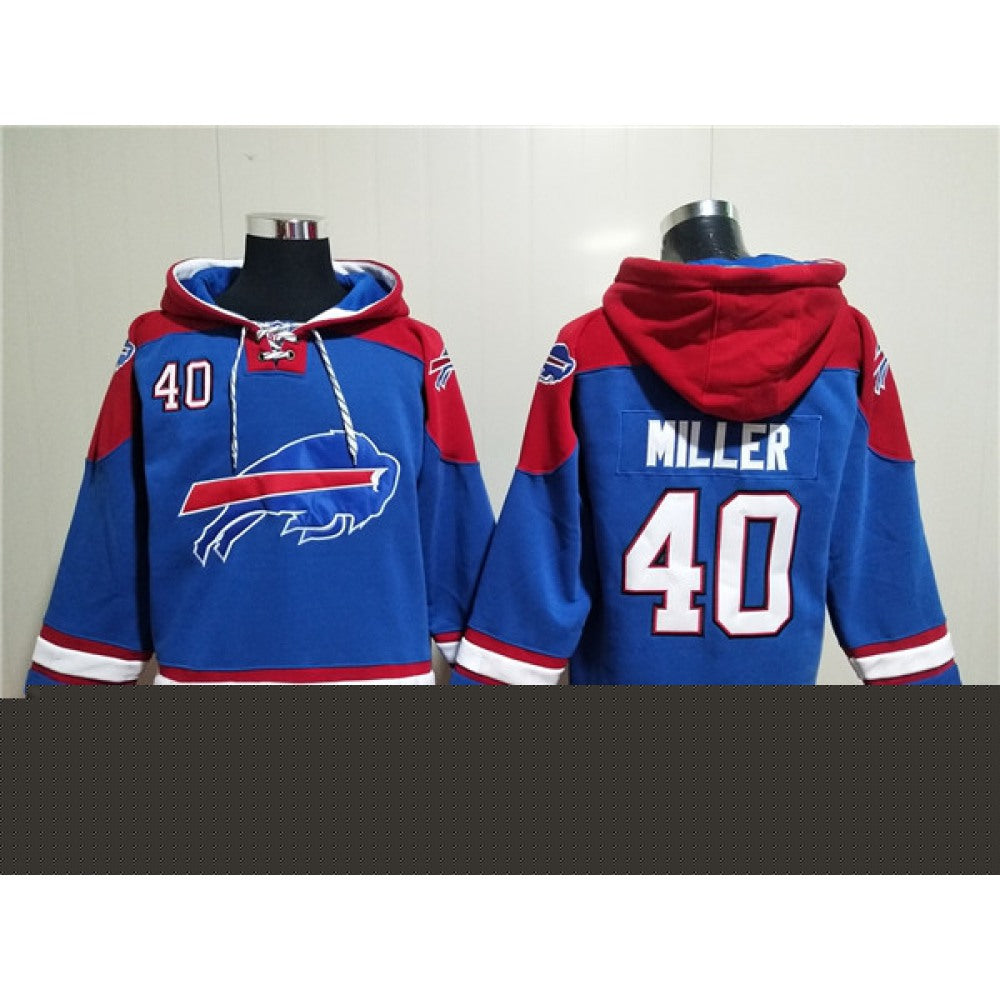 Men's Buffalo Bills #40 Von Miller Red/Blue Ageless Must-Have Lace-Up Pullover Hoodie 