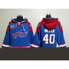 Men's Buffalo Bills #40 Von Miller Red/Blue Ageless Must-Have Lace-Up Pullover Hoodie 