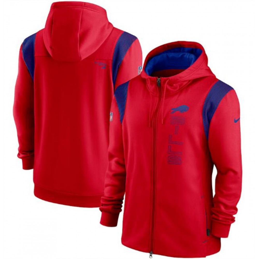 Men's Buffalo Bills 2021 Red Sideline Team Performance Full-Zip Hoodie 
