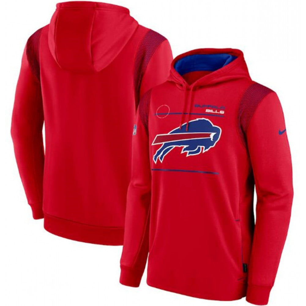 Men's Buffalo Bills 2021 Red Sideline Logo Performance Pullover Hoodie 