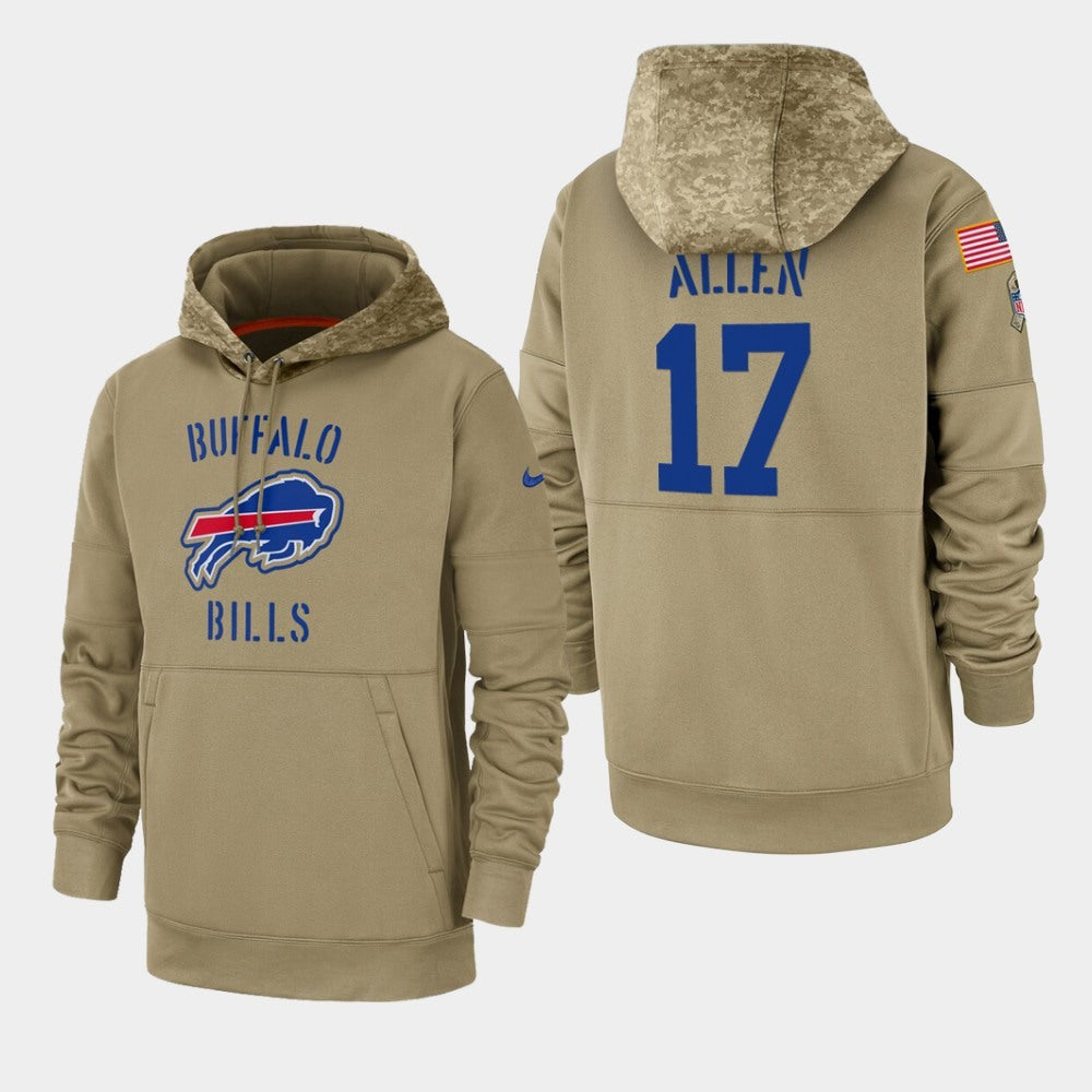 Men's Buffalo Bills #17 Josh Allen Tan 2019 Salute to Service Sideline Therma Pullover Hoodie 