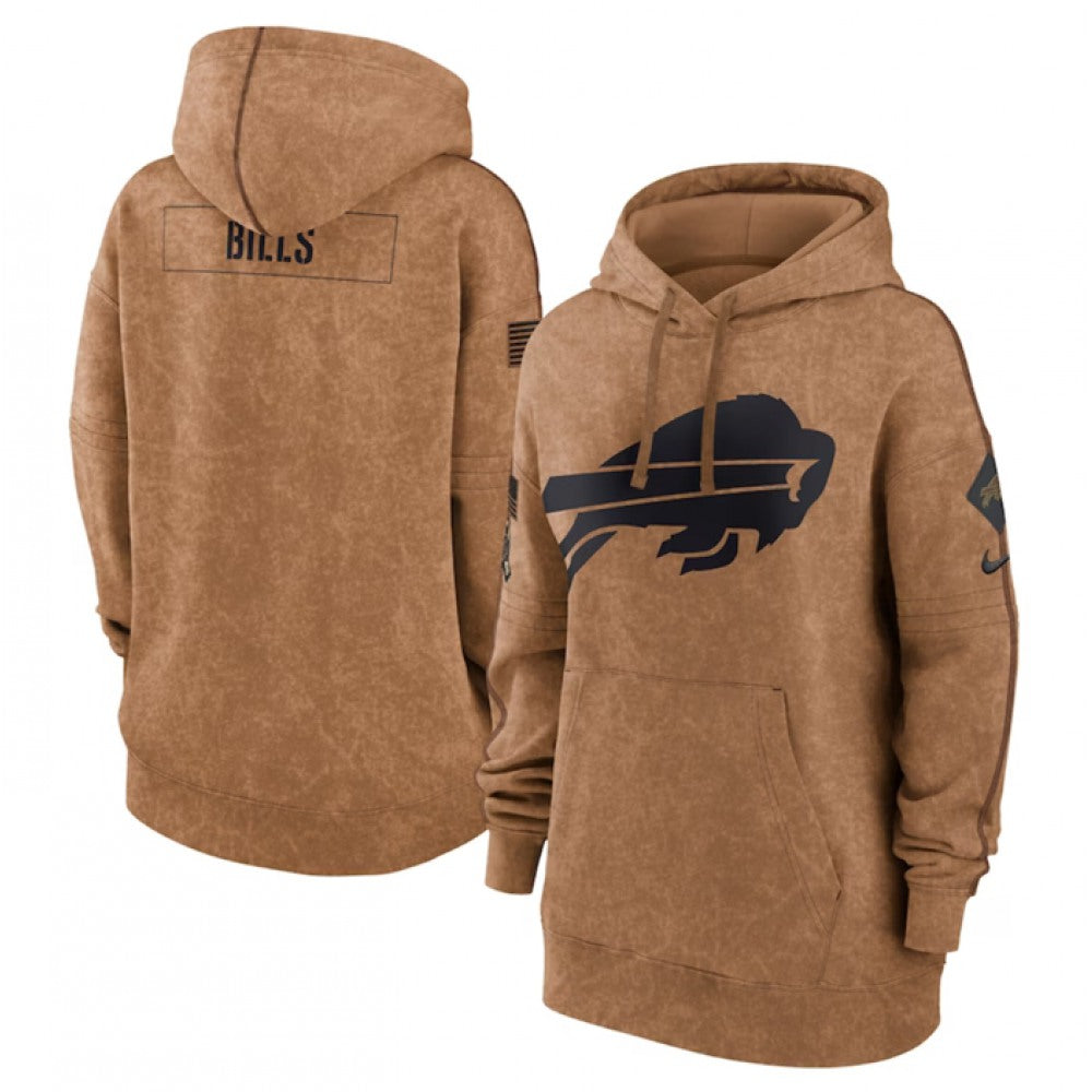 Women's Buffalo Bills 2023 Brown Salute to Service Pullover Hoodie(Run Small) 