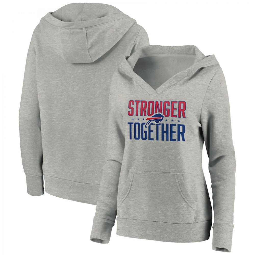Women's Buffalo Bills Heather Gray Stronger Together Crossover Neck Pullover Hoodie(Run Small) 