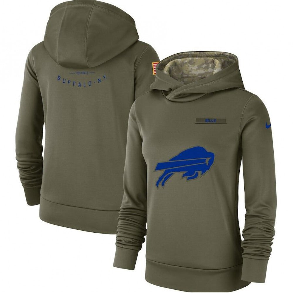 Women's Buffalo Bills Olive Salute to Service Team Logo Performance Pullover NFL Hoodie 