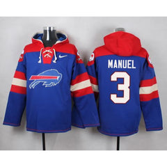 Bills #3 EJ Manuel Royal Blue Player Pullover NFL Hoodie 