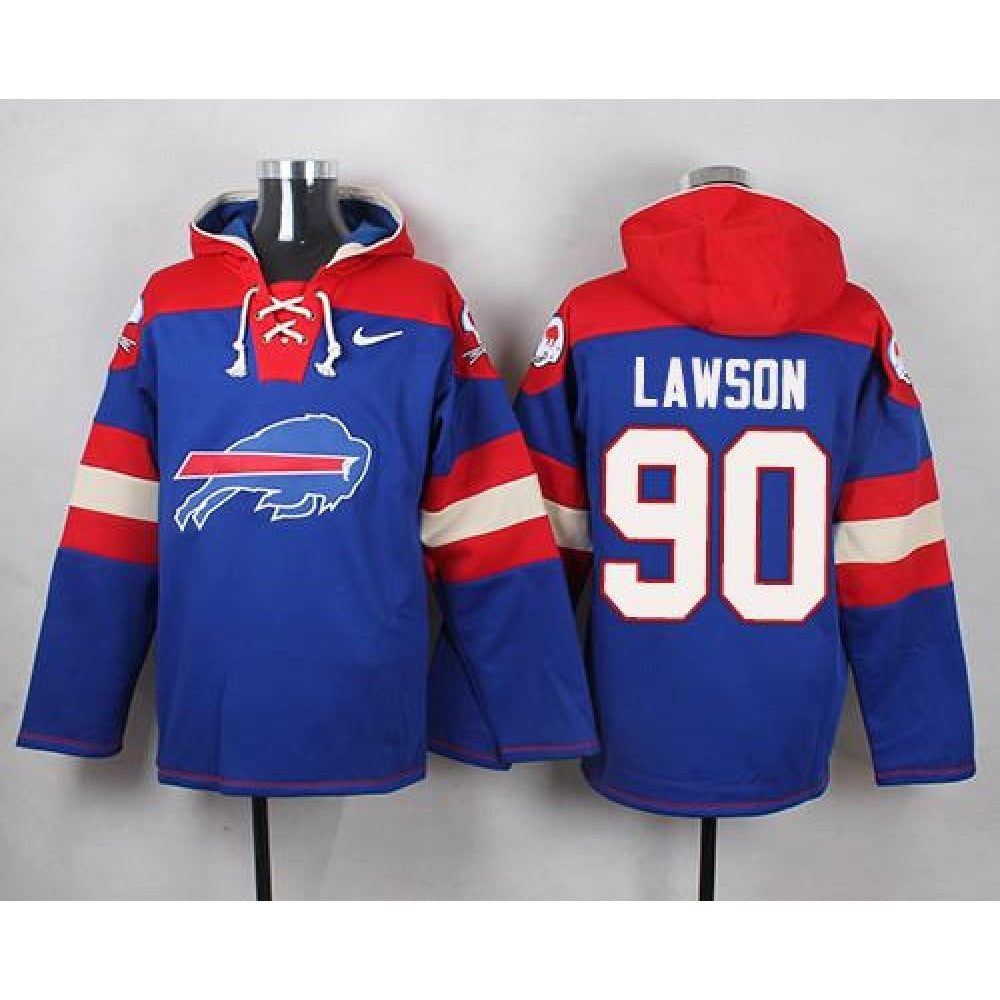 Bills #90 Shaq Lawson Royal Blue Player Pullover NFL Hoodie 