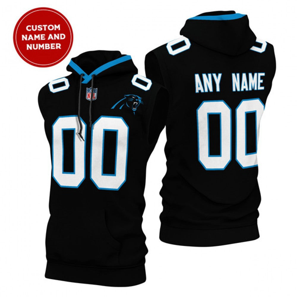 Men's Carolina Panthers Customized Black Limited Edition Sleeveless Hoodie 