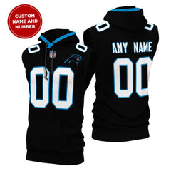 Men's Carolina Panthers Customized Black Limited Edition Sleeveless Hoodie 