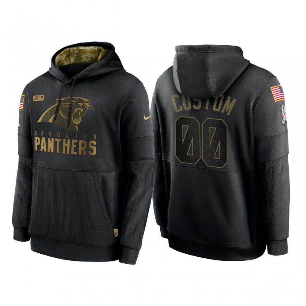 Men's Carolina Panthers ACTIVE PLAYER Custom 2020 Black Salute to Service Sideline Performance Pullover Hoodie 