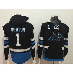 Men's Carolina Panthers #1 Cam Newton Black All Stitched NFL Hoodie Sweatshirt 