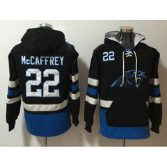 Men's Carolina Panthers #22 Christian McCaffrey Black Ageless Must-Have Lace-Up Pullover Hoodie 