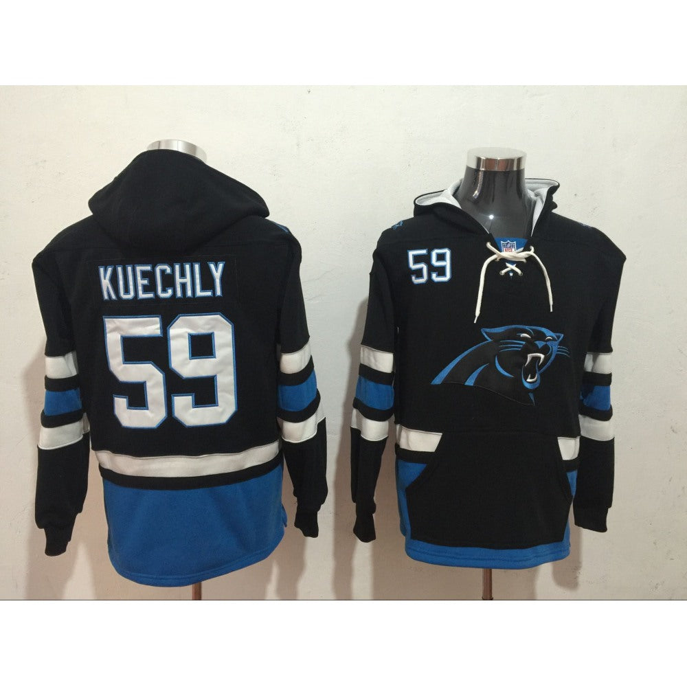 Men's Carolina Panthers #59 Luke Kuechly Black All Stitched NFL Hoodie Sweatshirt 