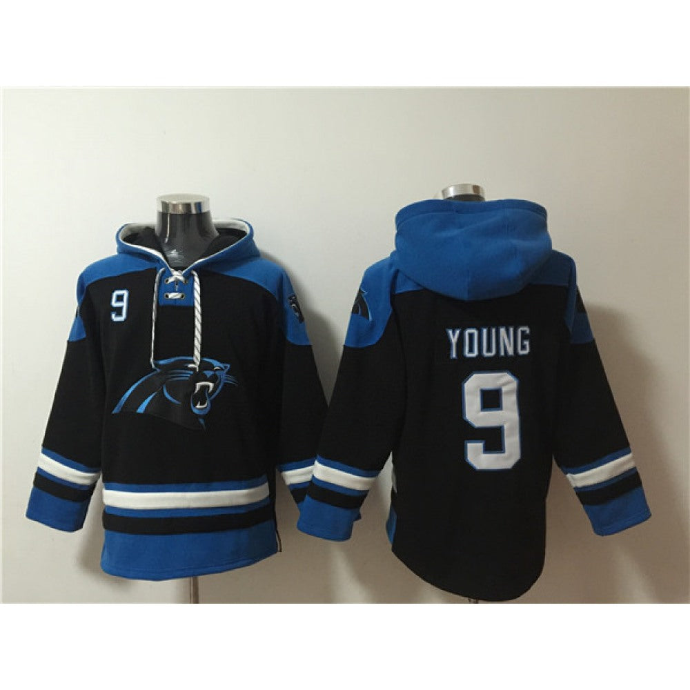 Men's Carolina Panthers #9 Bryce Young Black Ageless Must-Have Lace-Up Pullover Hoodie 