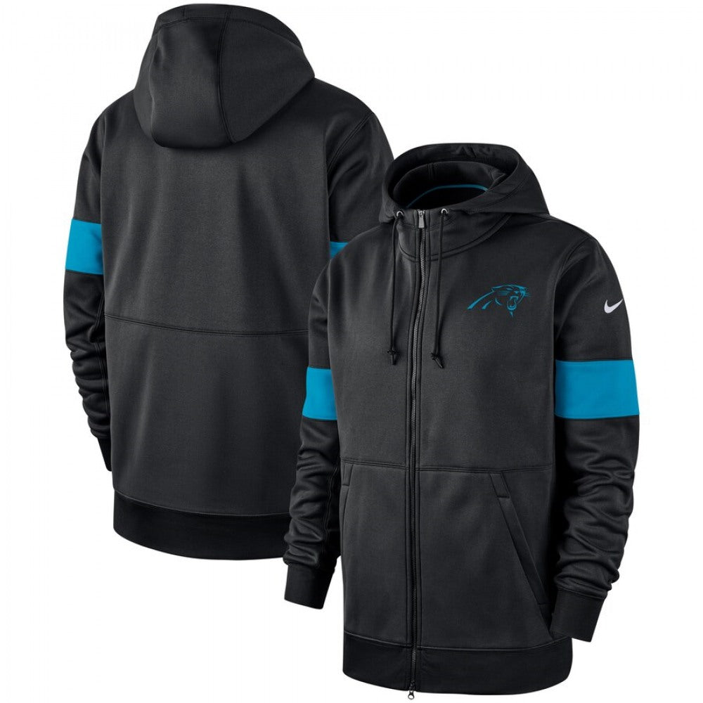 Men's Carolina Panthers Black Sideline Performance Full-Zip Hoodie 