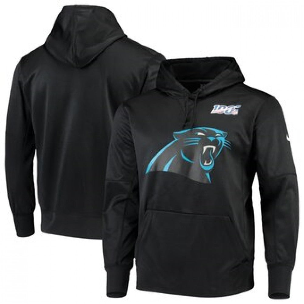 Men's Carolina Panthers Black 100th Season Primary Logo Circuit Performance Pullover Hoodie 