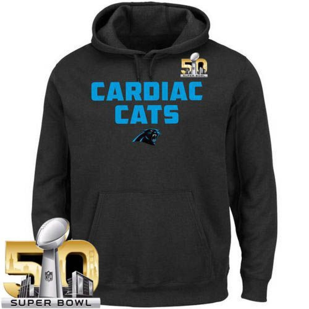Men's Carolina Panthers Majestic Black Super Bowl 50 Hot Phrase Pullover Hoodie 