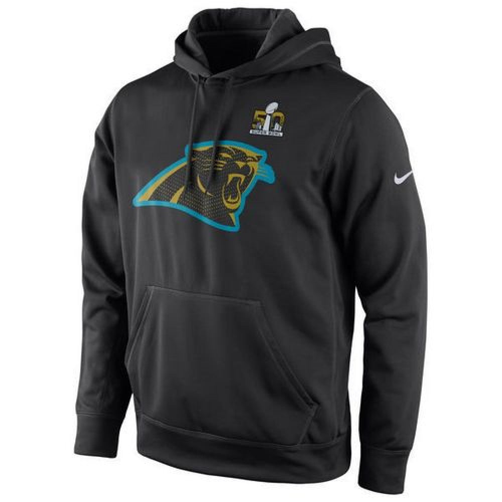 Men's Carolina Panthers Black Super Bowl 50 Bound Team Travel Performance Pullover Hoodie 