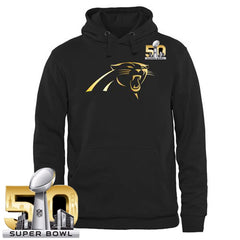 Men's Carolina Panthers Pro Line Black Gold Super Bowl 50 Collection Pullover Hoodie 