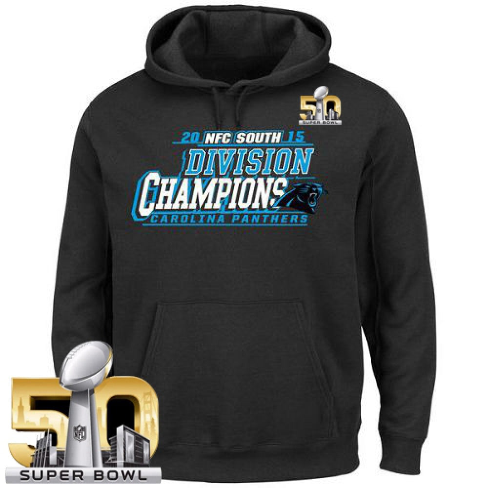 Men's Carolina Panthers Majestic Black Super Bowl 50 2015 NFC South Division Champions Pullover Hoodie 